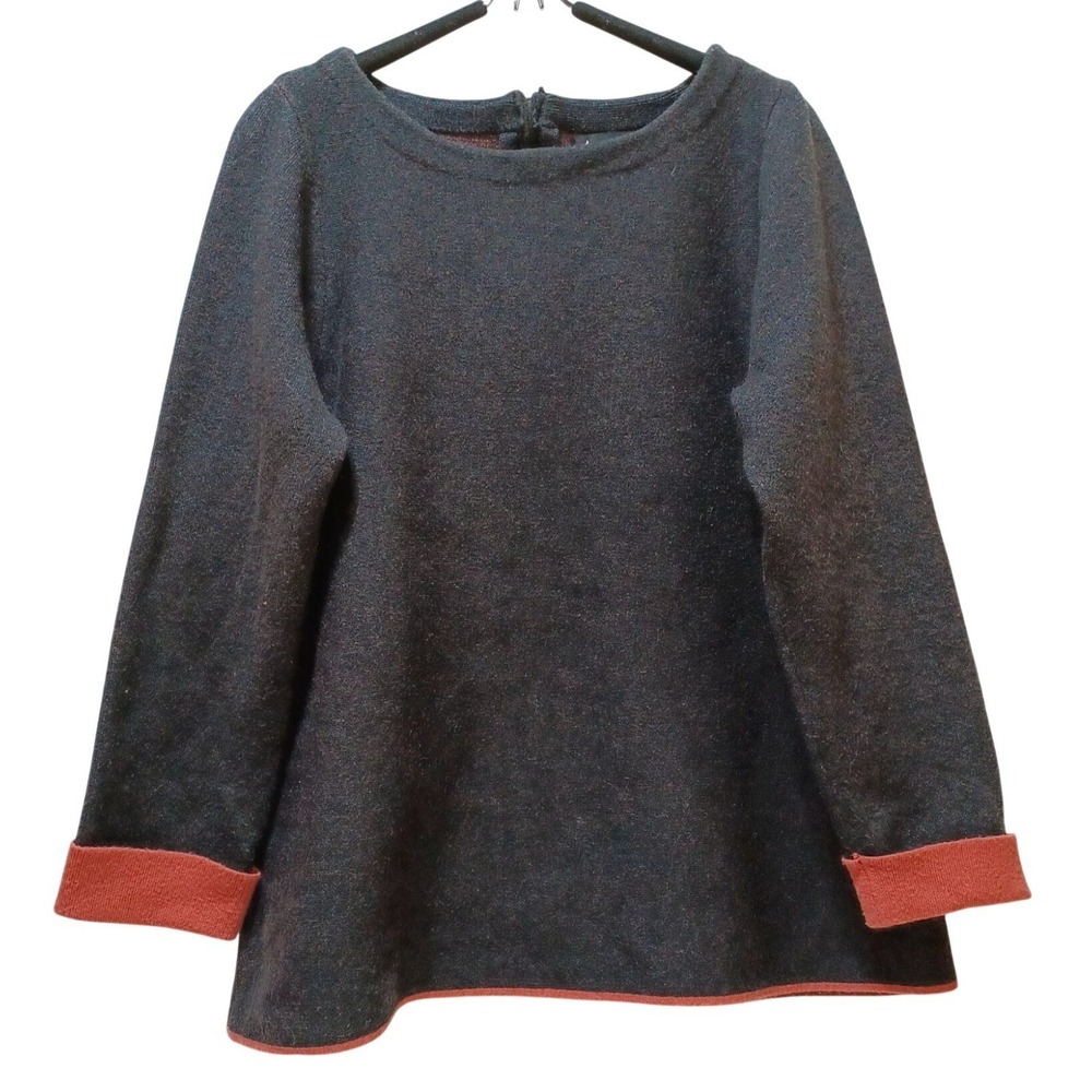 Nanette Lepore Wool Blend Tunic Top M Charcoal Gray Pink Trim Minimalist Relaxed